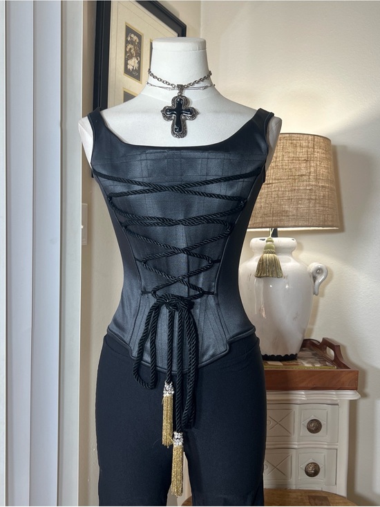 Cache Tops - Vintage Cache Black Lace-Up Satiny Corset